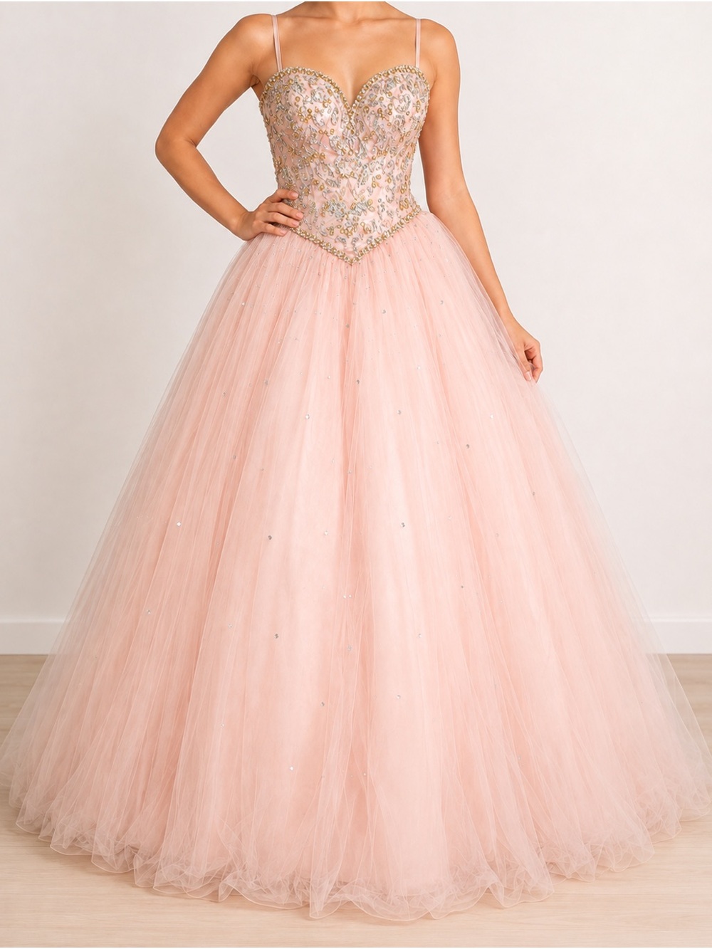 Prom Girl Strapless Sweetheart Tulle Ball Gown Dress in Blush